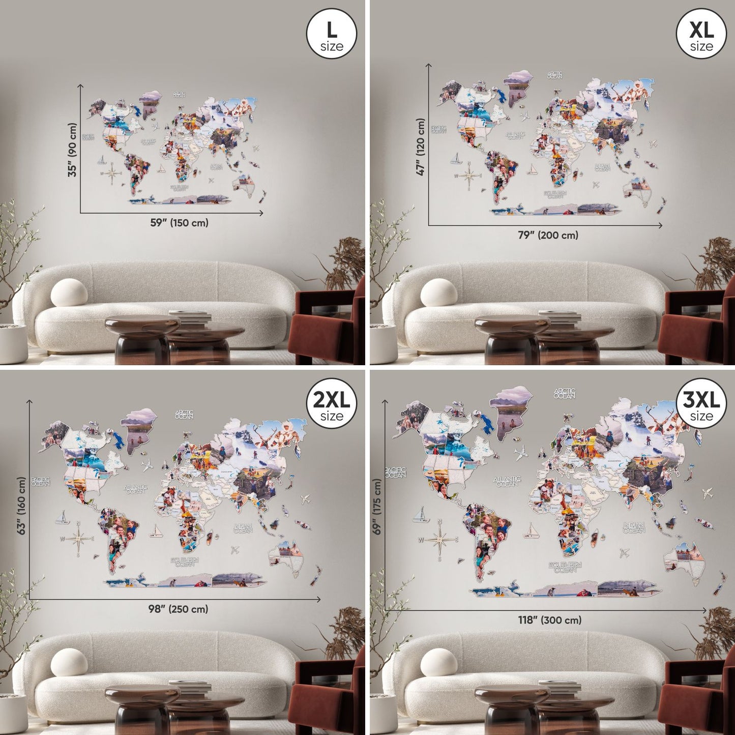 Pastel Wood World Map Wall Art With Photo Frames