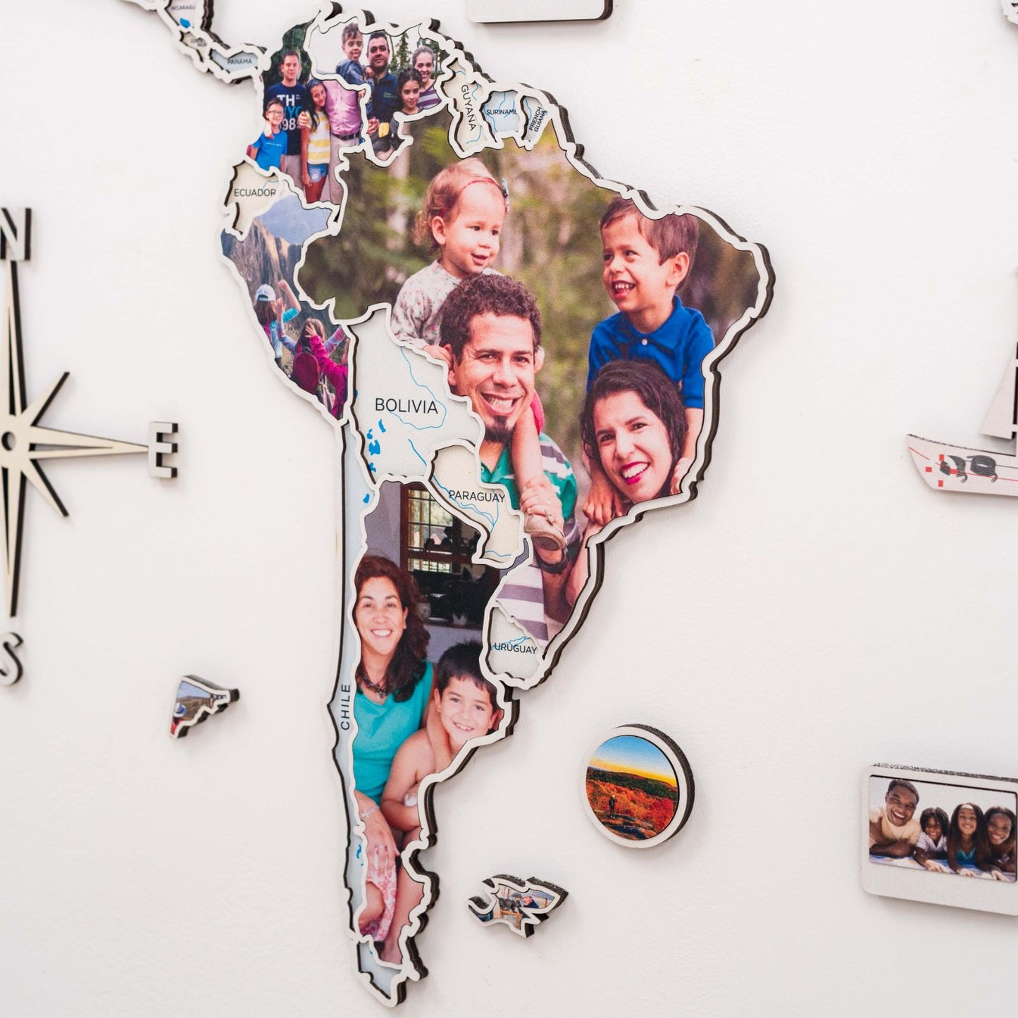 Pastel Wood World Map Wall Art With Photo Frames