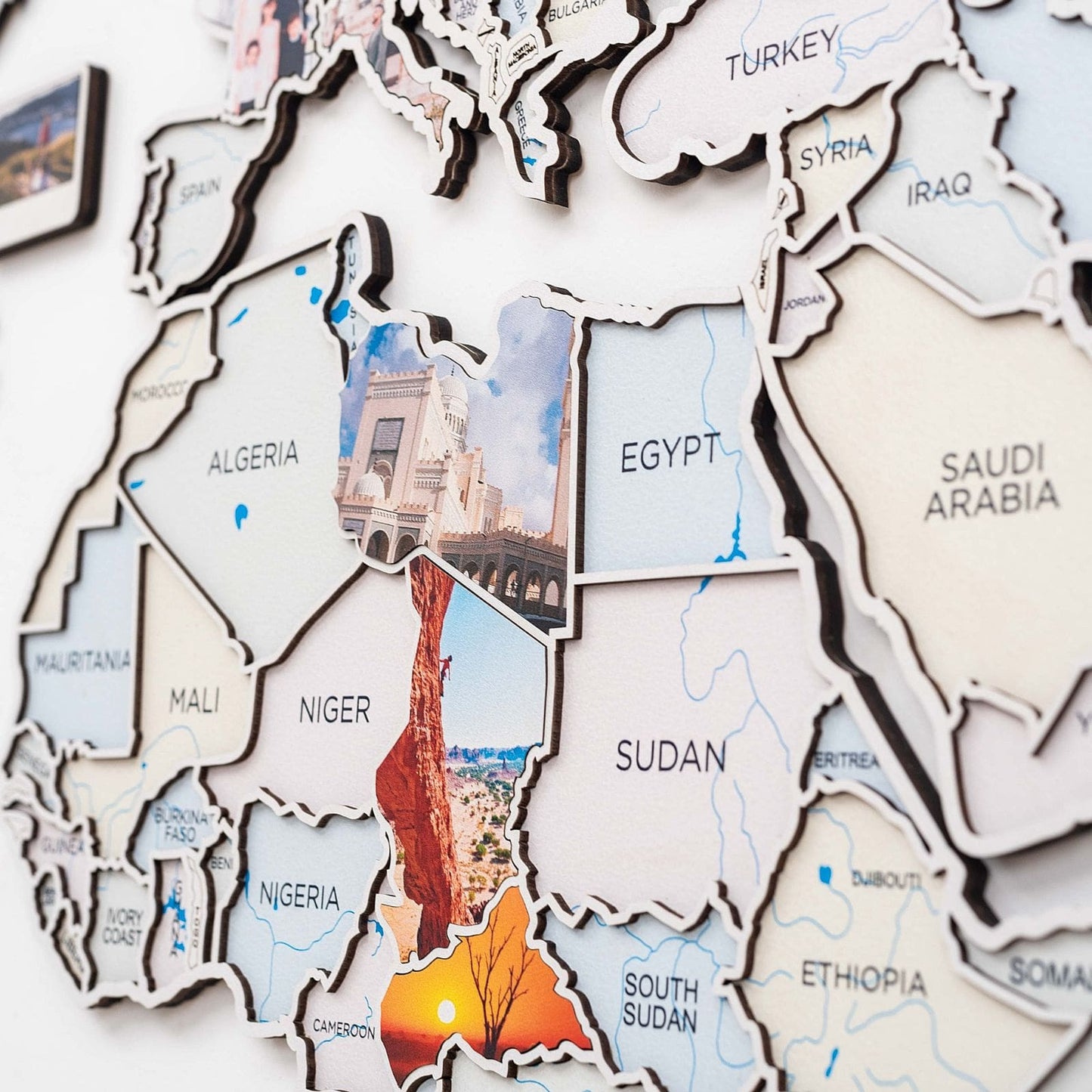 Pastel Wood World Map Wall Art With Photo Frames