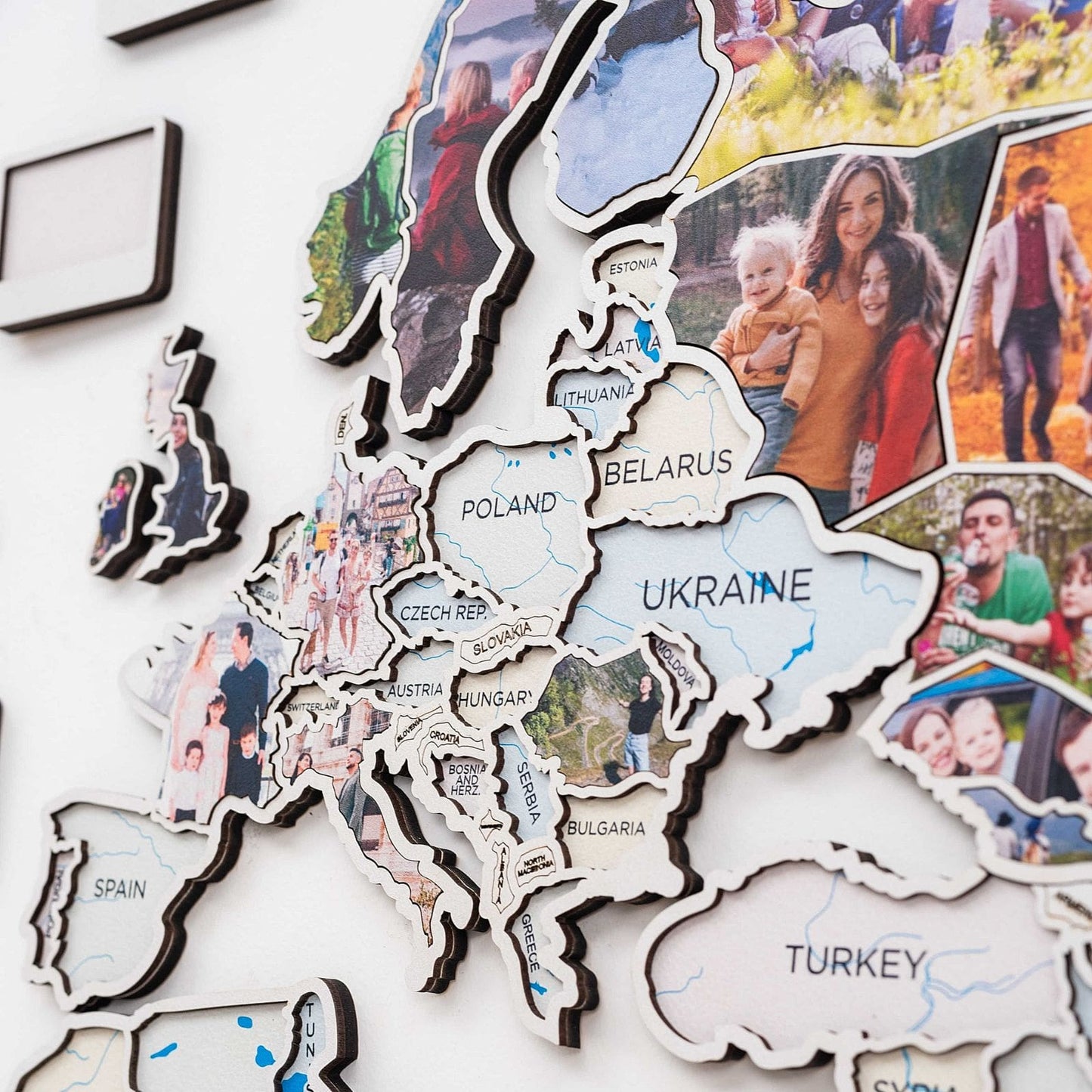 Pastel Wood World Map Wall Art With Photo Frames
