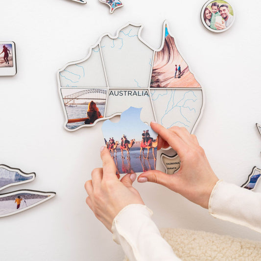 Pastel Wood World Map Wall Art With Photo Frames