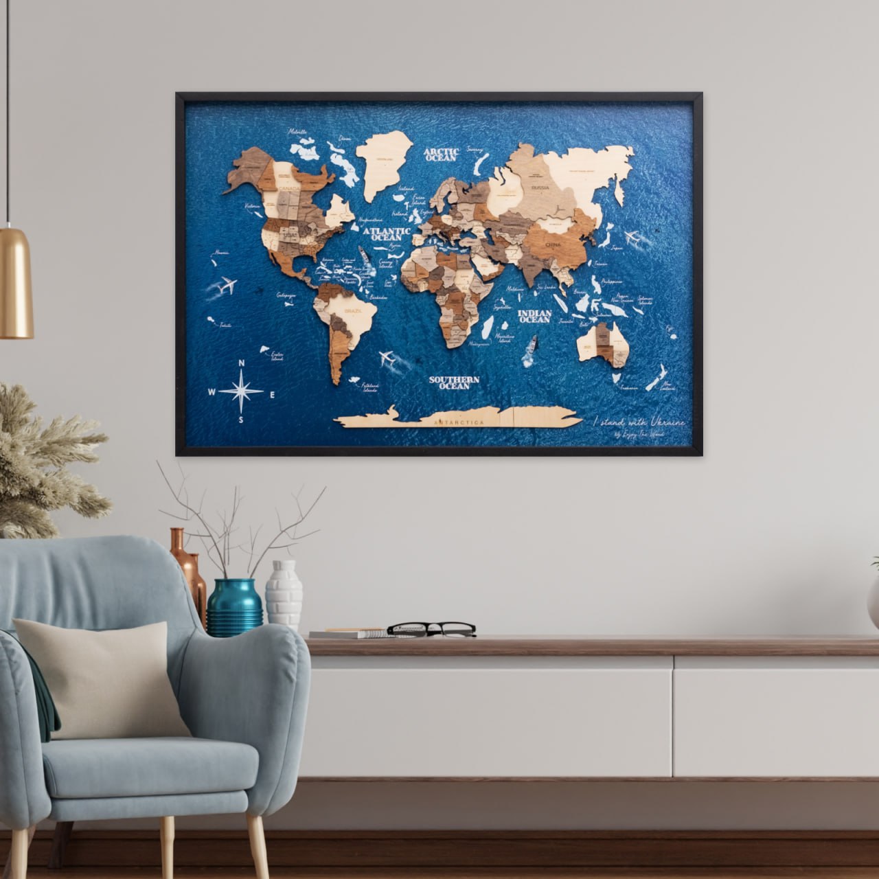 Wooden World Map Panel Wall Art - Multicolor