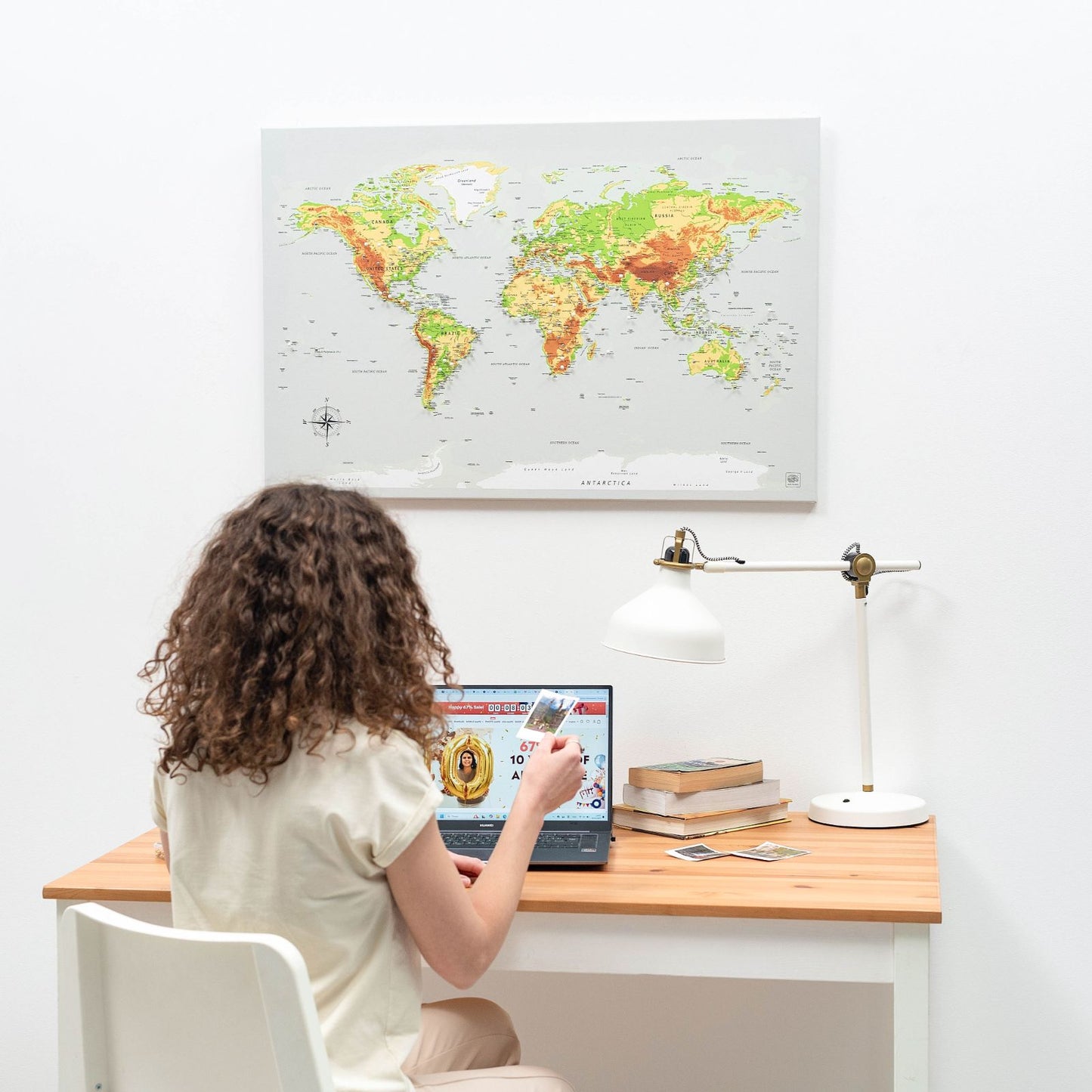 Framed World Map Canvas Wall Art