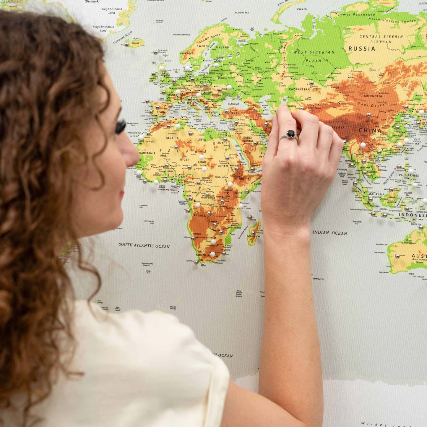 Framed World Map Canvas Wall Art