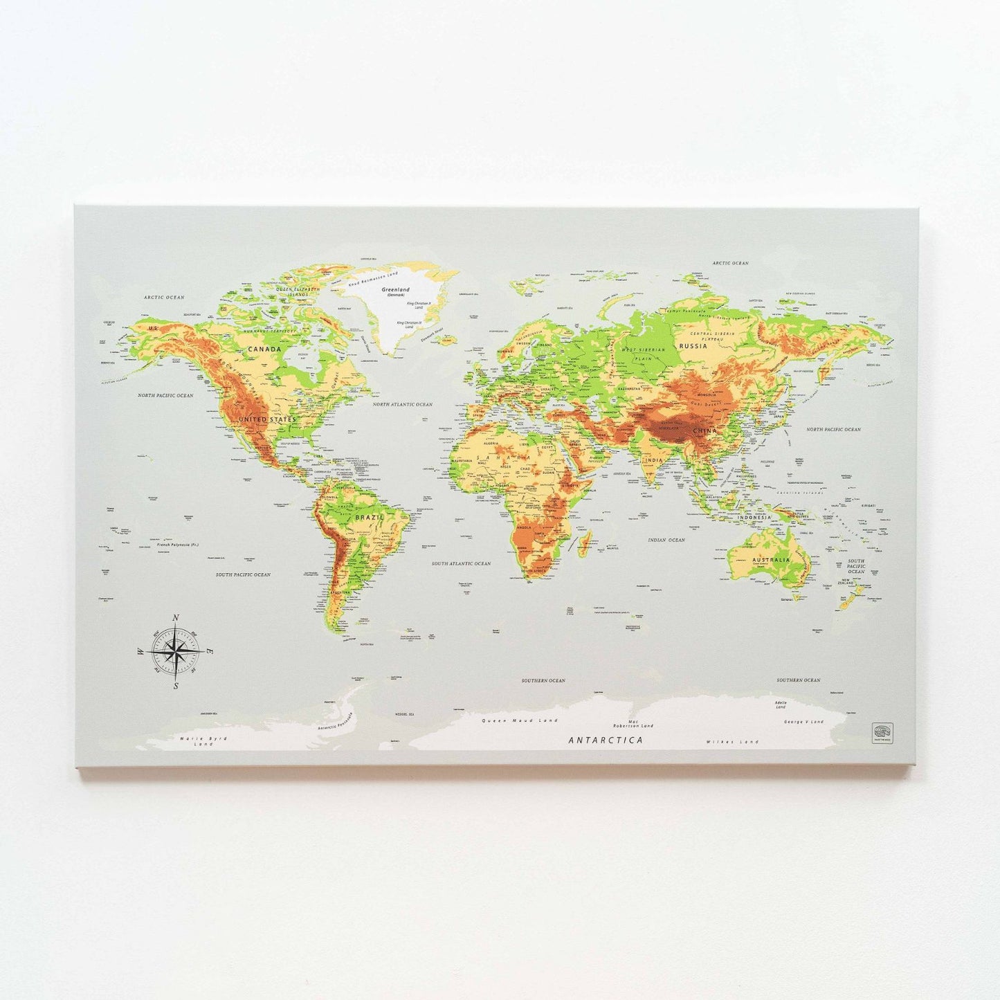 Framed World Map Canvas Wall Art