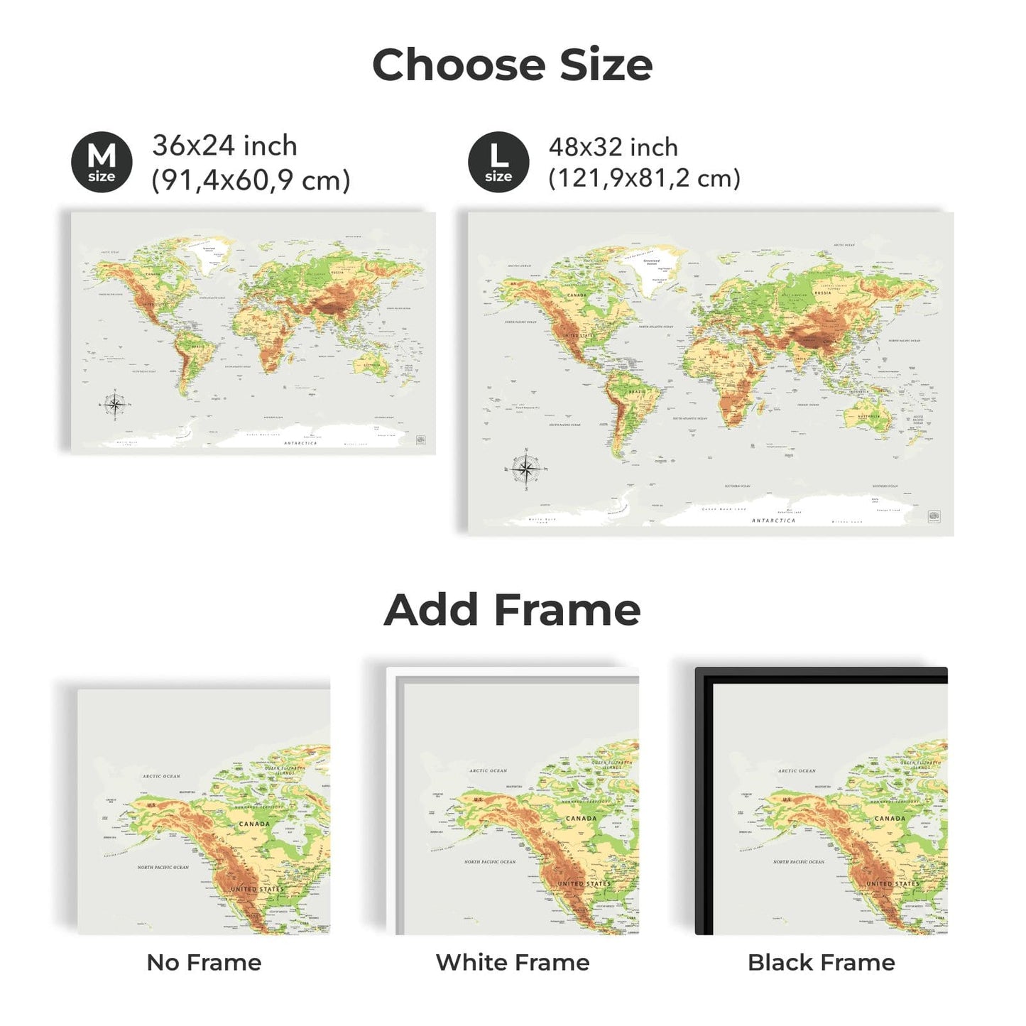 Framed World Map Canvas Wall Art