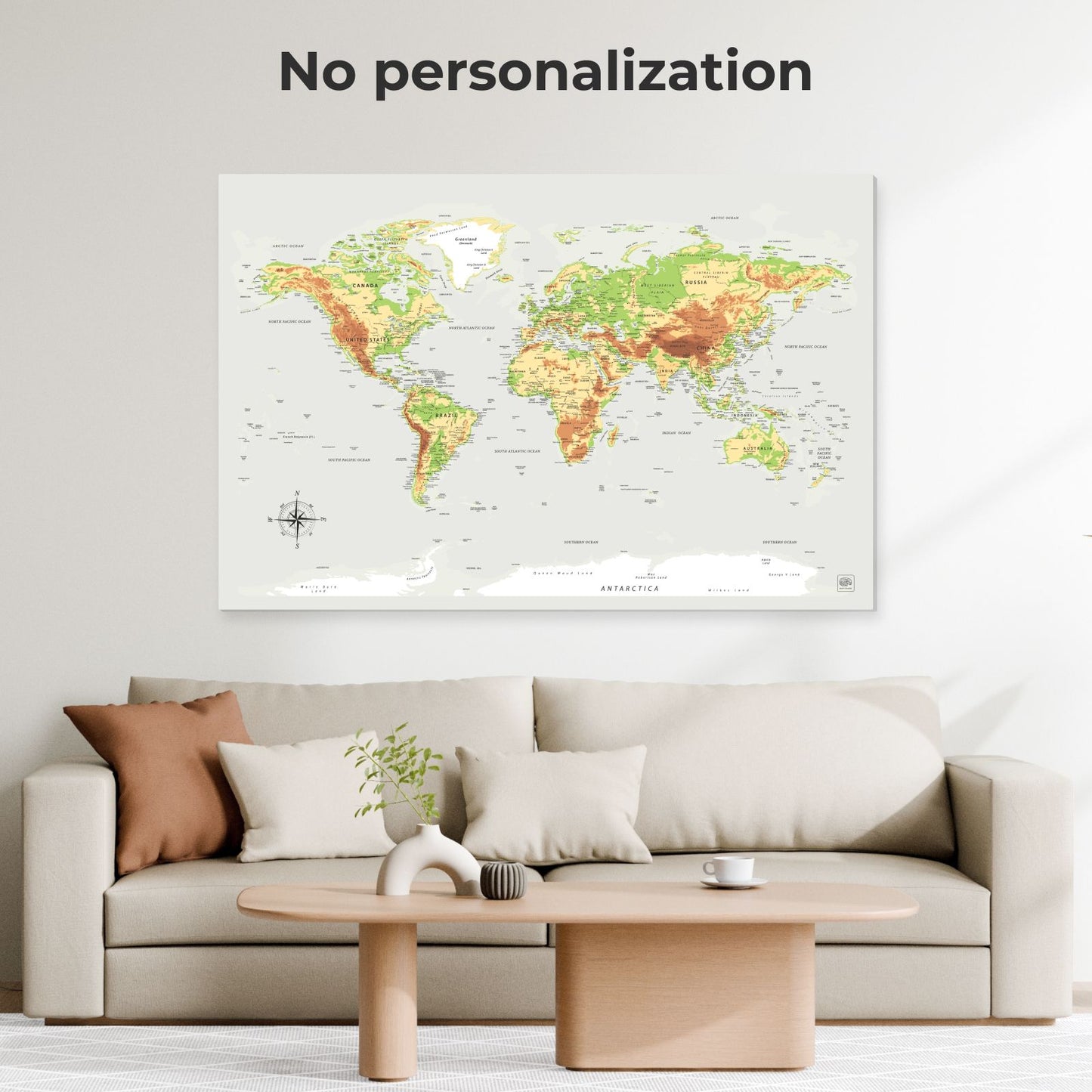 Framed World Map Canvas Wall Art