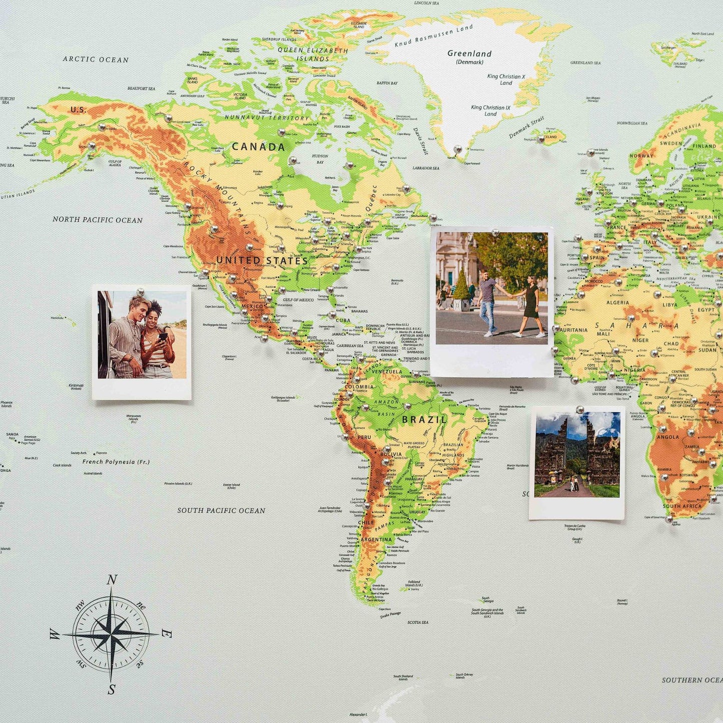 Framed World Map Canvas Wall Art