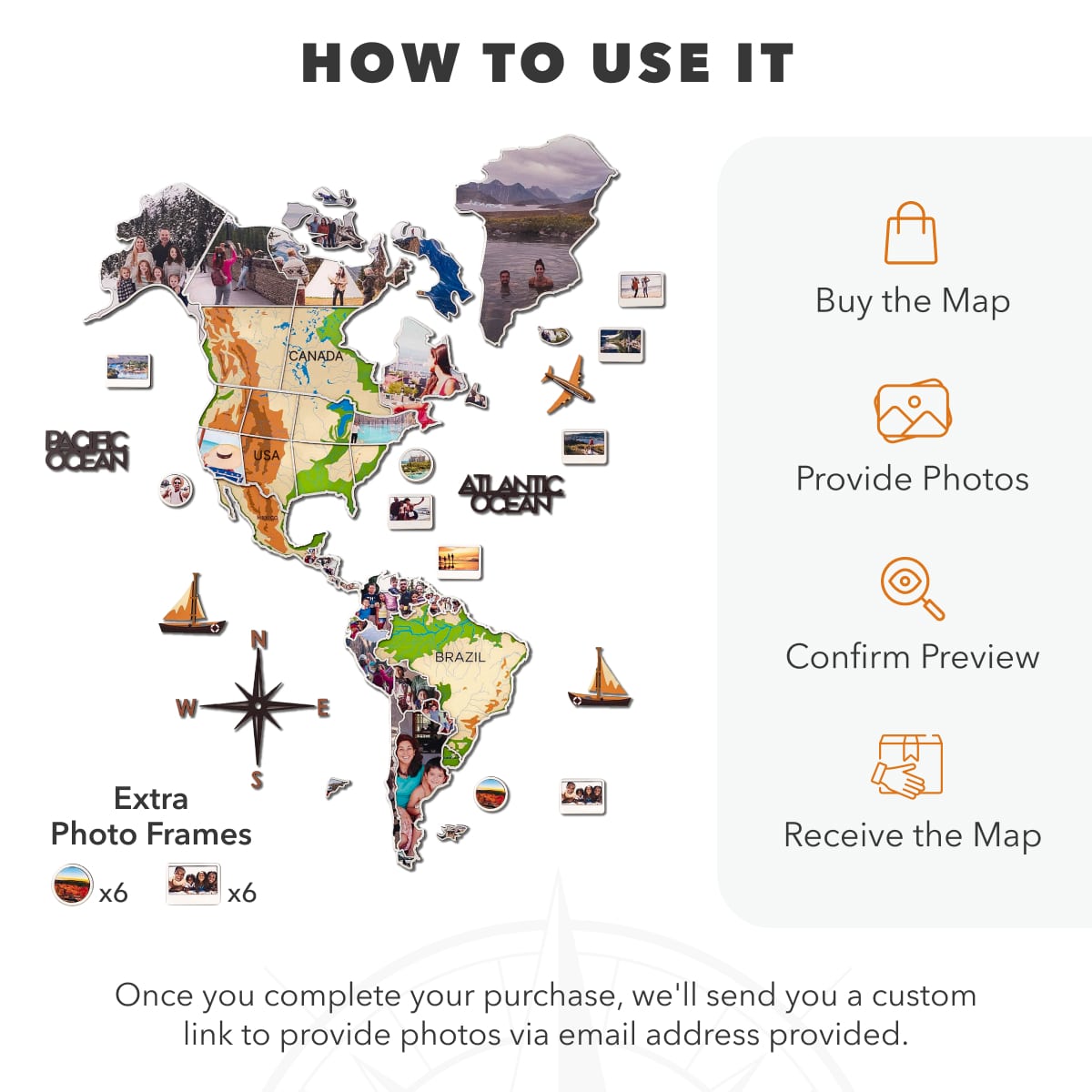 Wood World Map Wall Art With Photo Frames