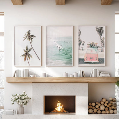 Tropical Beach Surf Wall Art Set, 3 Piece Coastal Prints