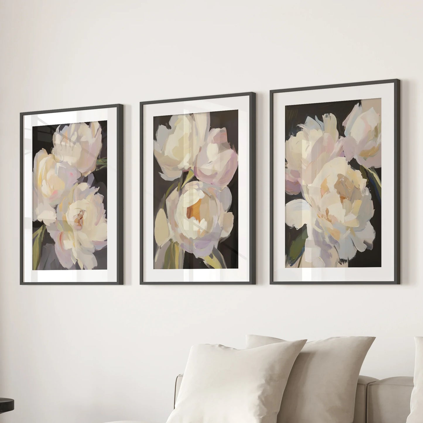 Moody Peony Wall Art Set of 3 Pink and White Floral Prints