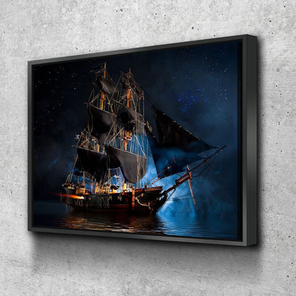 Pirate ship sailing a dark stormy sea canvas wall art
