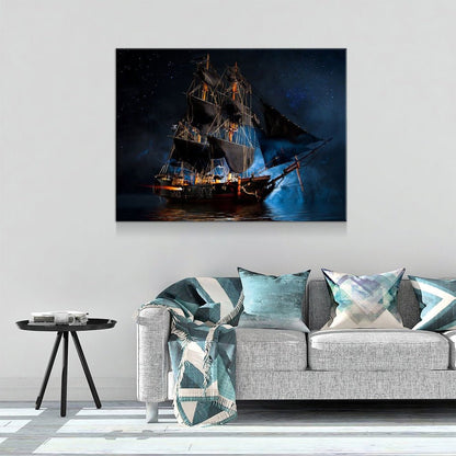 Pirate Ship Dark Sea Battle Canvas Wall Art