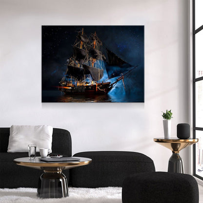 Pirate Ship Dark Sea Battle Canvas Wall Art