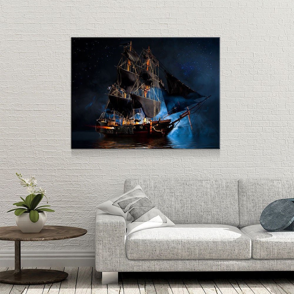 Pirate Ship Dark Sea Battle Canvas Wall Art