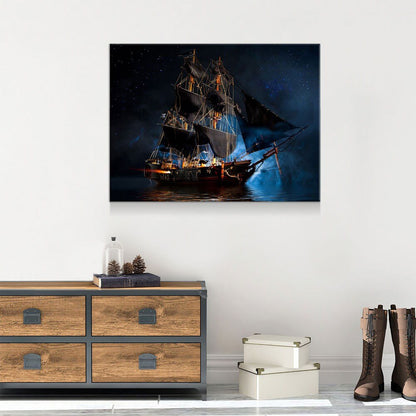 Pirate Ship Dark Sea Battle Canvas Wall Art