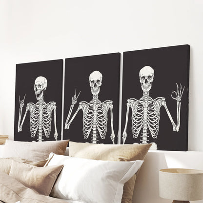 Skeleton Wall Art Set of 3 Black Gothic Prints