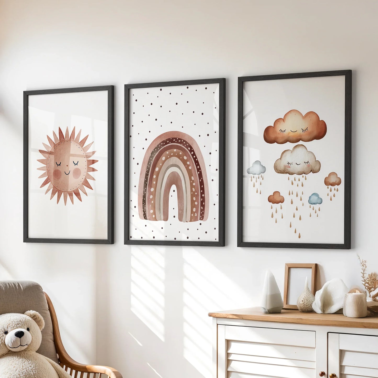 Minimalist Baby Room Wall Art Set Earthy Rainbow