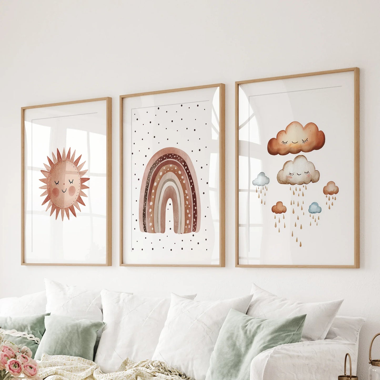 Minimalist Baby Room Wall Art Set Earthy Rainbow