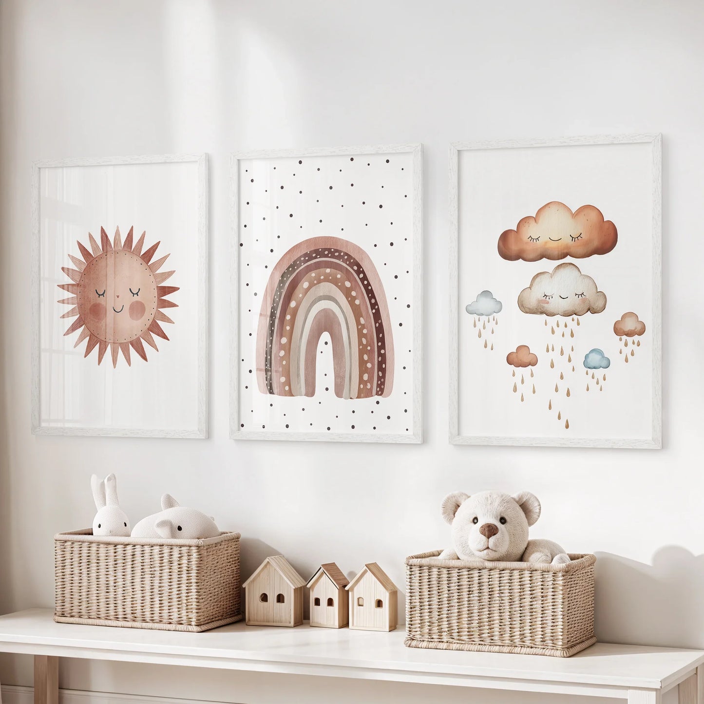 Minimalist Baby Room Wall Art Set Earthy Rainbow