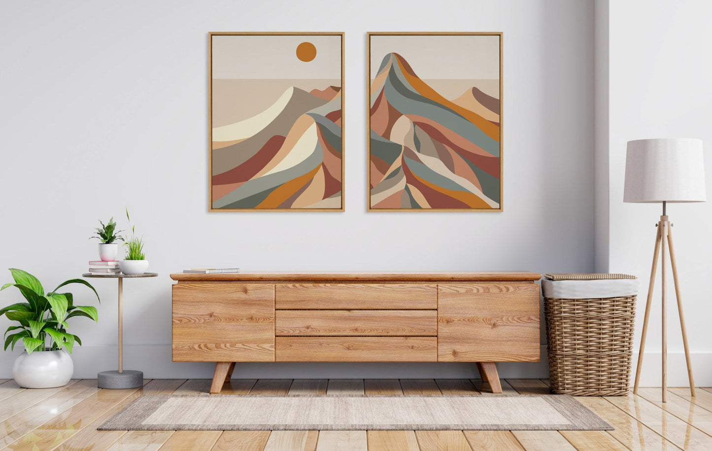 Mid Century Modern Mountains Framed Canvas Art Set