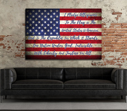 Pledge Of Allegiance USA Flag Canvas Wall Art