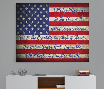 Pledge of Allegiance patriotic American flag canvas wall art