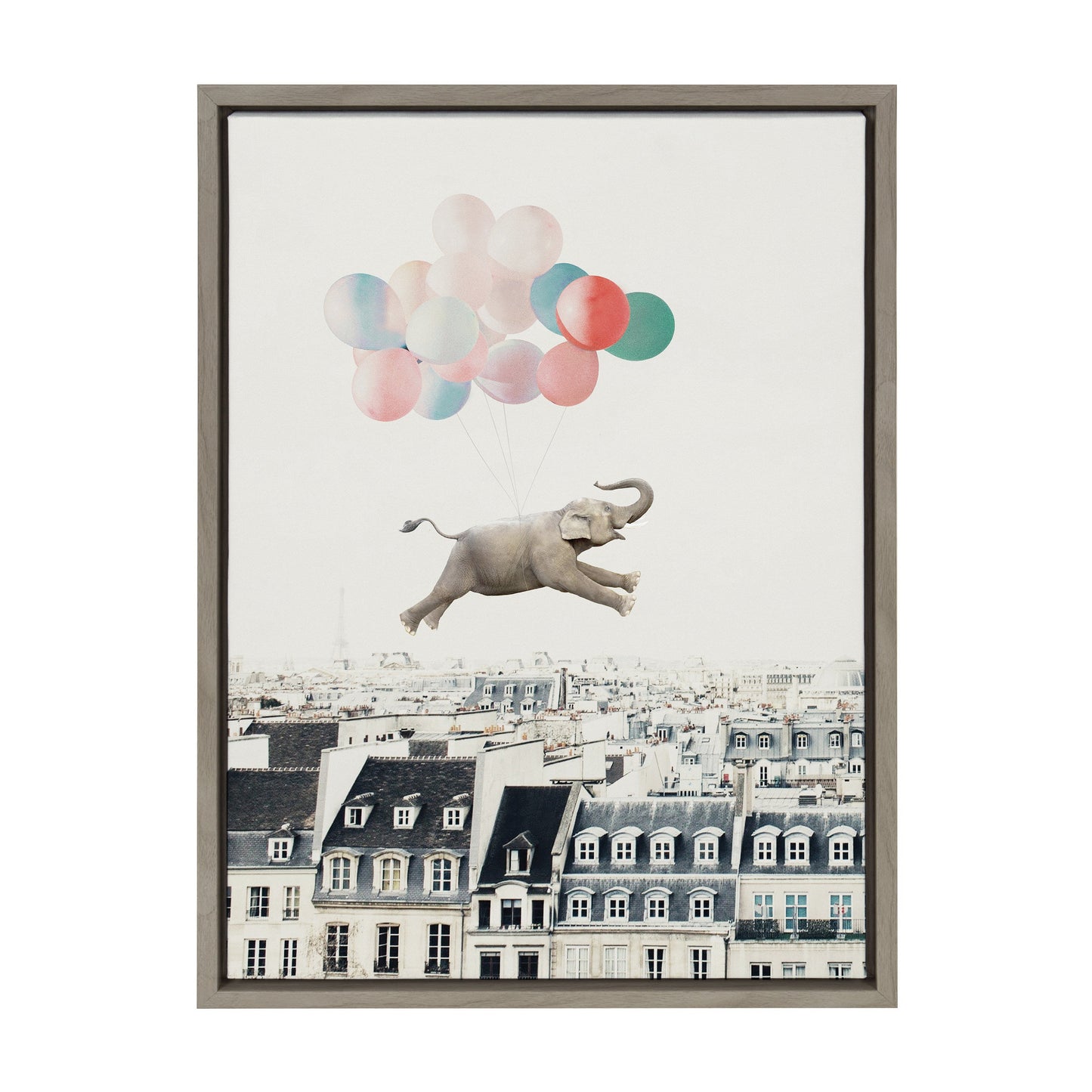 Happy Elephant in Paris Framed Canvas Wall Art Print
