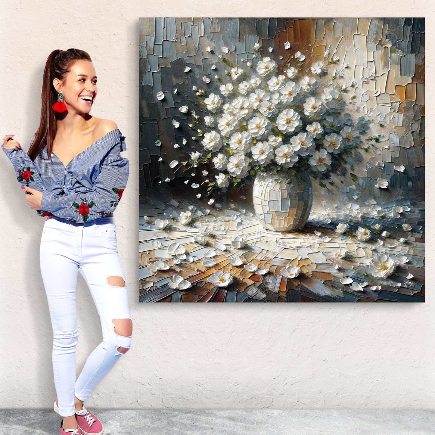Porcelain Bloom White Floral Canvas Wall Art