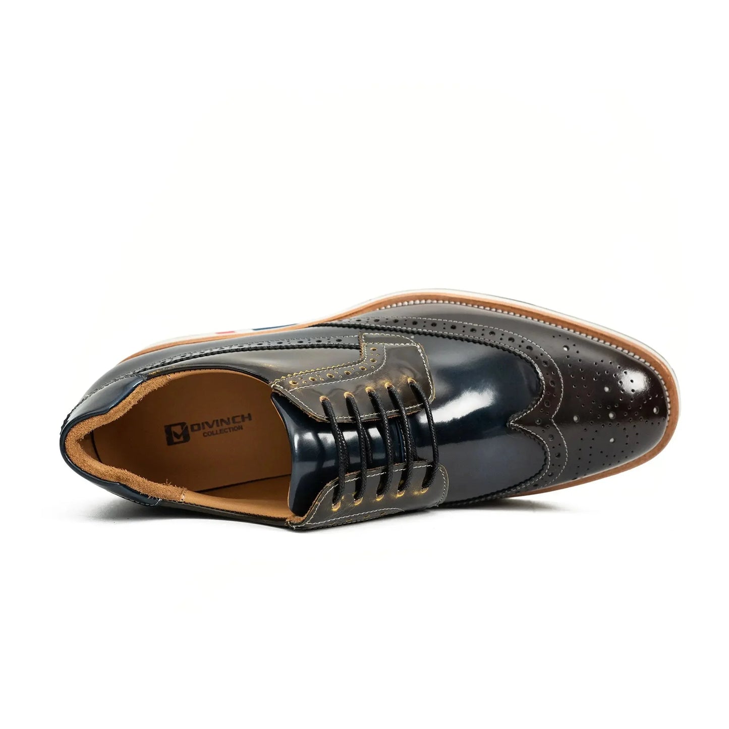 premium brogue shoes showing tan leather interior lining and branded insole