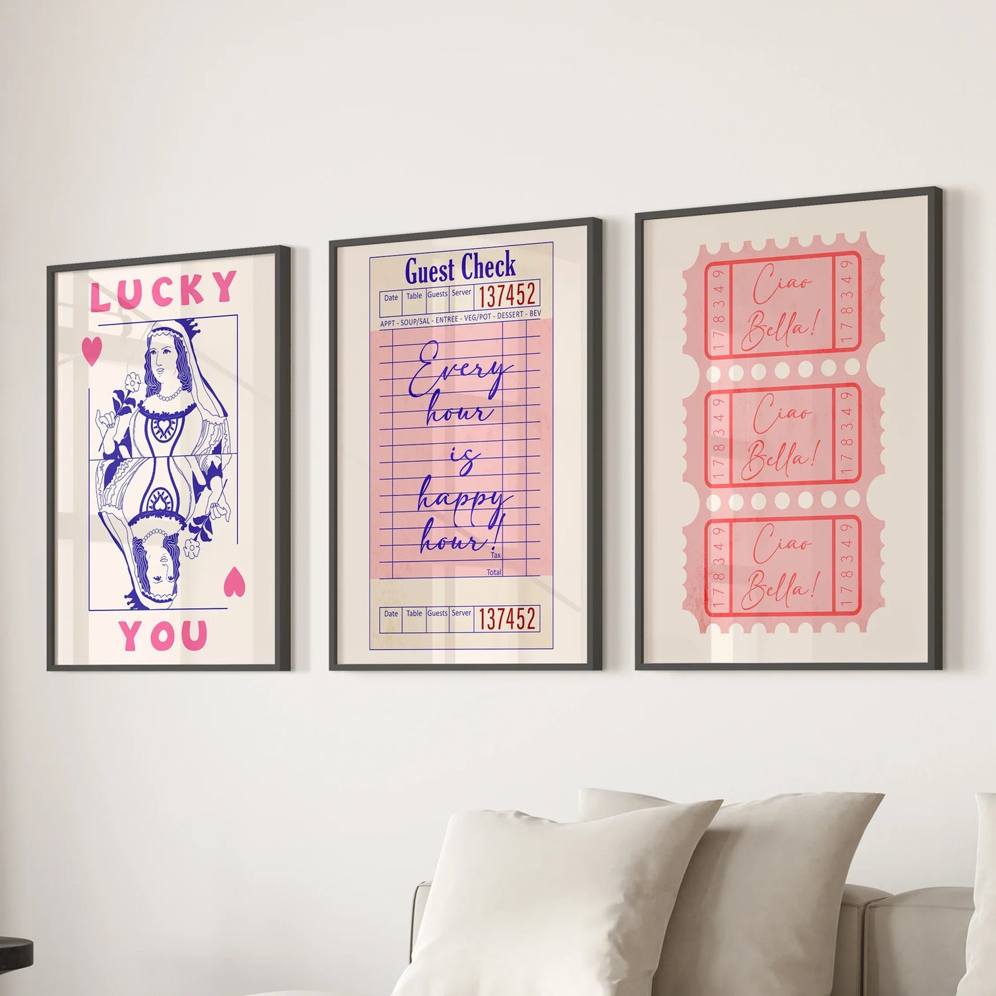 Guest Check Playing Card Retro Dopamine Wall Art Set