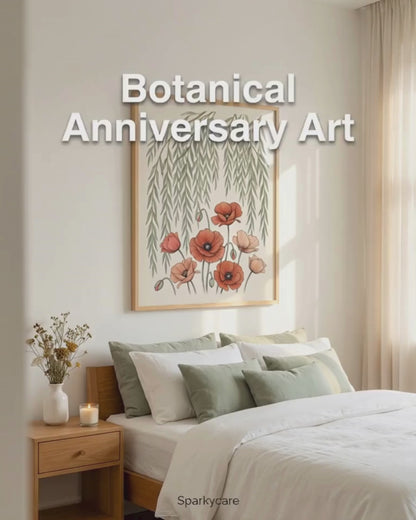 Willow Tree and Poppy Botanical 9th Anniversary Wall Art