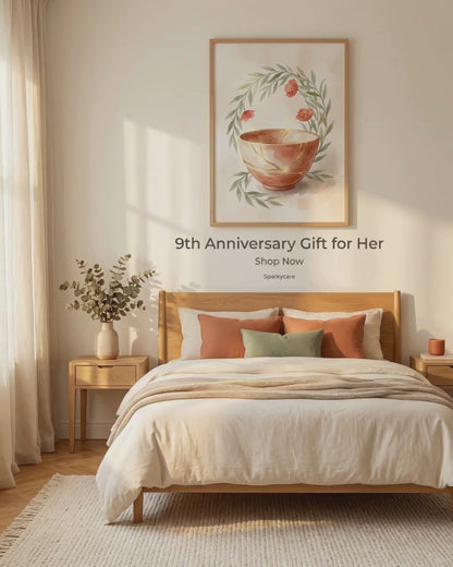 9th Anniversary Gift for Her - Kintsugi Pottery Wall Art