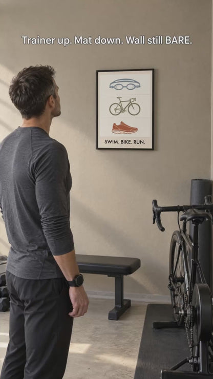 Swim Bike Run Poster: Minimalist Triathlon Icons Wall Art