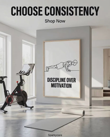 Discipline Over Motivation Poster - Framed Minimalist Line Art