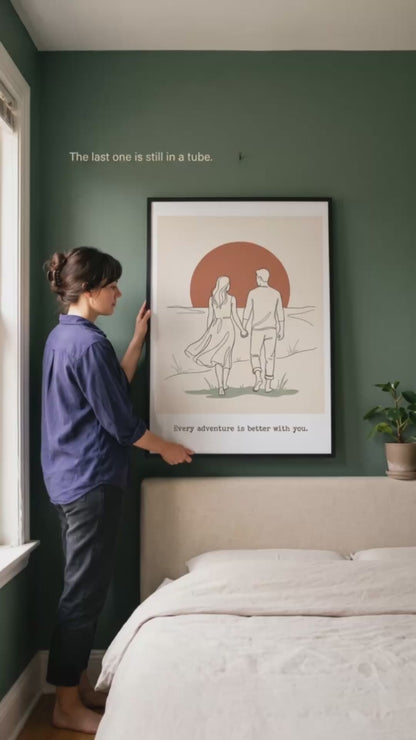 Romantische kunst aan de muur voor stellen - Ingelijste lijntekening