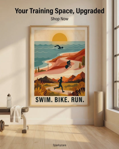 Triathlon Poster: Retro Swim Bike Run Framed Wall Art