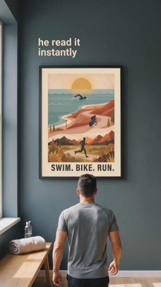 Triathlon Poster: Retro Swim Bike Run Framed Wall Art