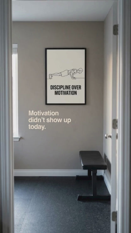 Poster 'Discipline boven motivatie' — Ingelijste minimalistische lijntekening