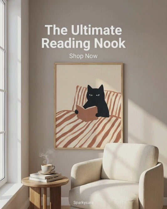 Cat Reading Poster — Framed Wall Art That Gets Cat Lovers and Book Lovers