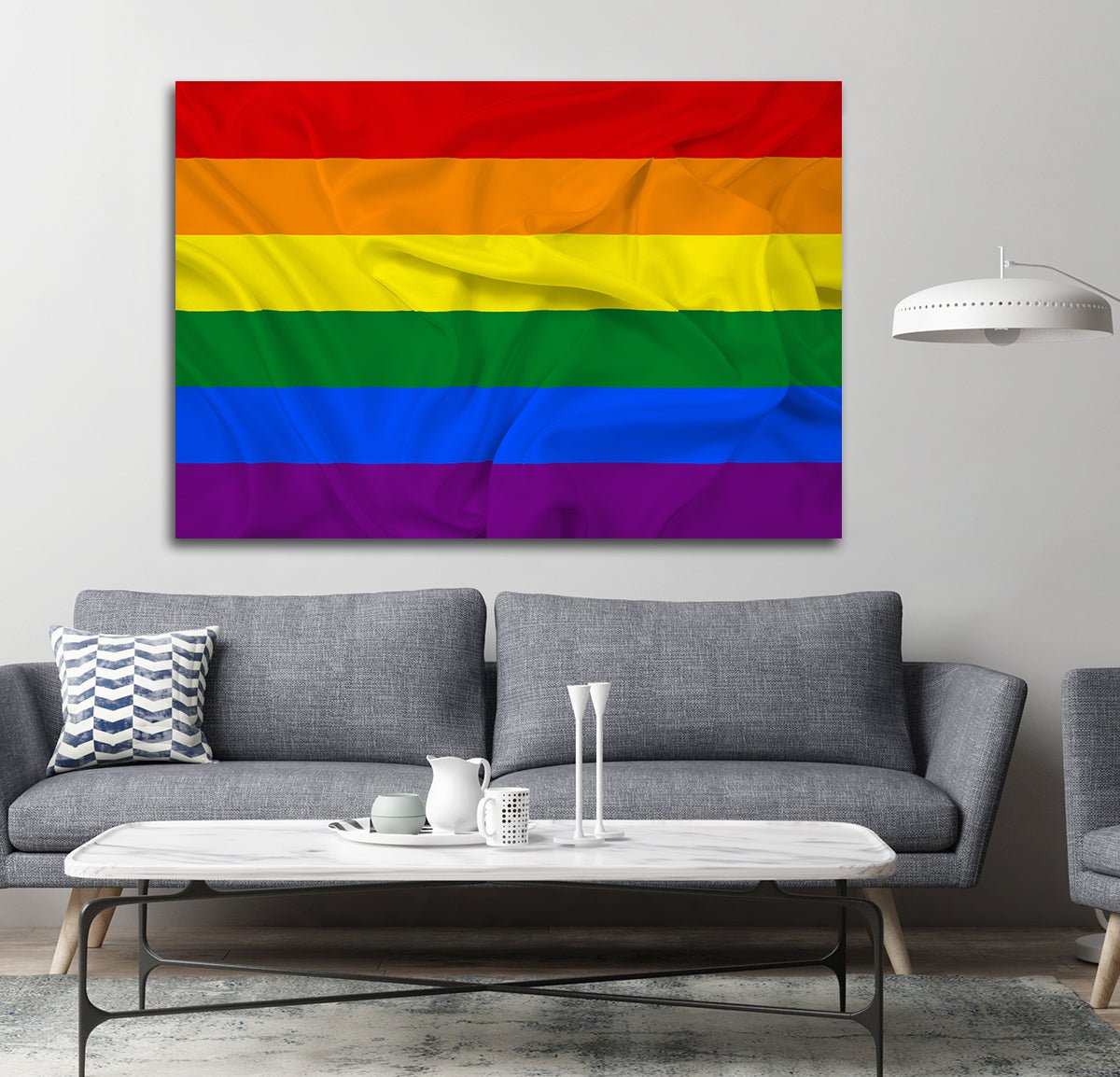 Pride rainbow flag canvas wall art, gallery-wrapped on solid wood frame