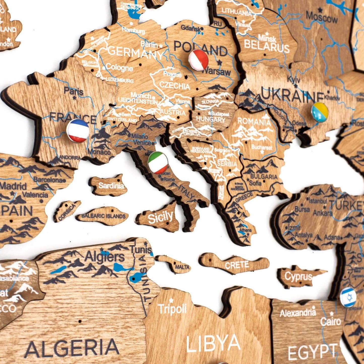 3D Wooden World Map Wall Art - Light
