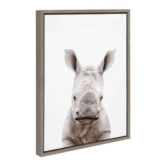 Framed canvas portrait of a baby rhino for safari nursery and kids room wall decor