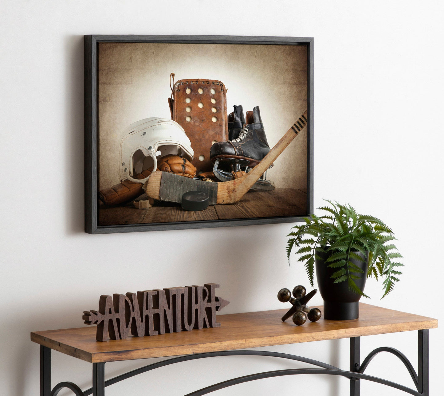 Vintage Hockey Gear Framed Canvas Wall Art