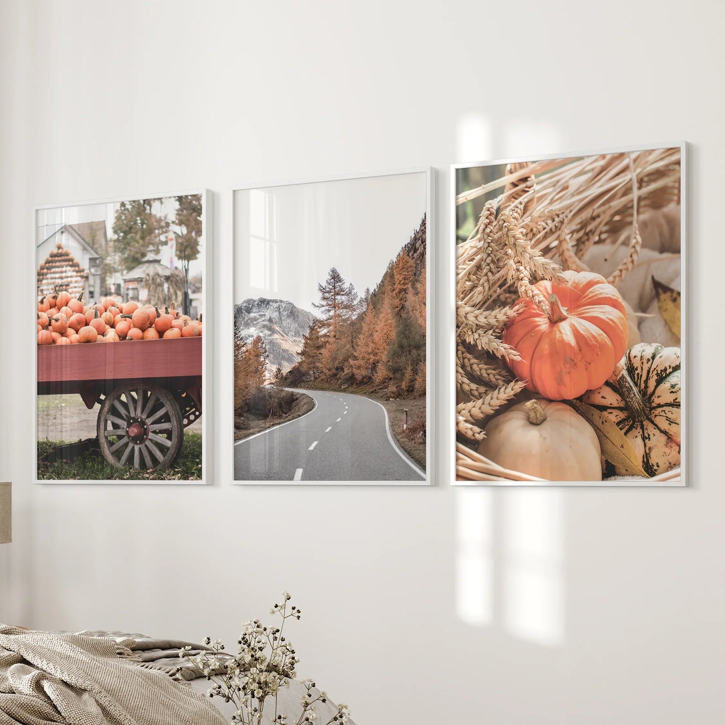 Autumn Pumpkin Wall Art Set of 3 Rustic Fall Prints