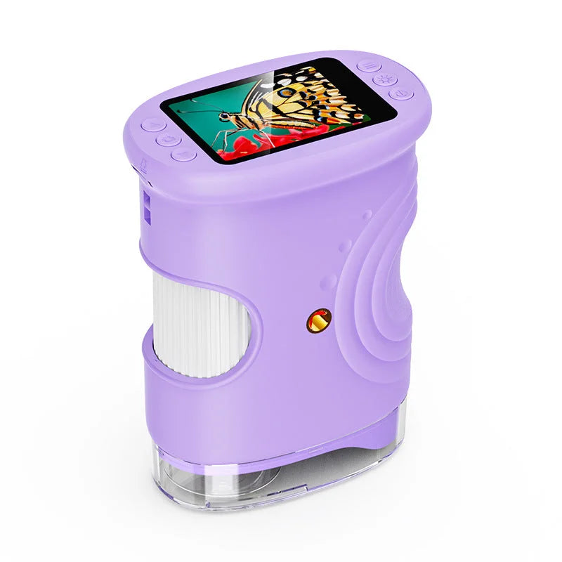 purple children’s handheld microscope for learning and magnifying insects