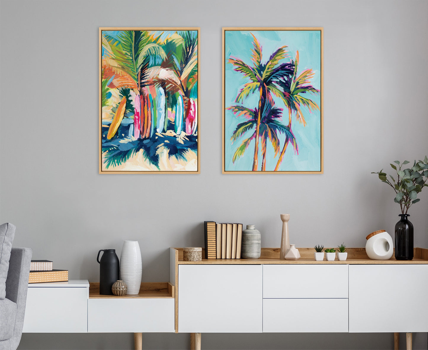 Surf and Sand Tropical Palms Framed Canvas Wall Art Set