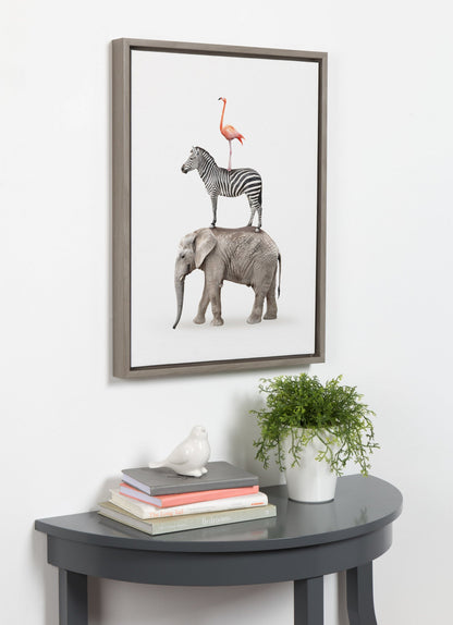 Stacked Safari Animals Framed Canvas Wall Art