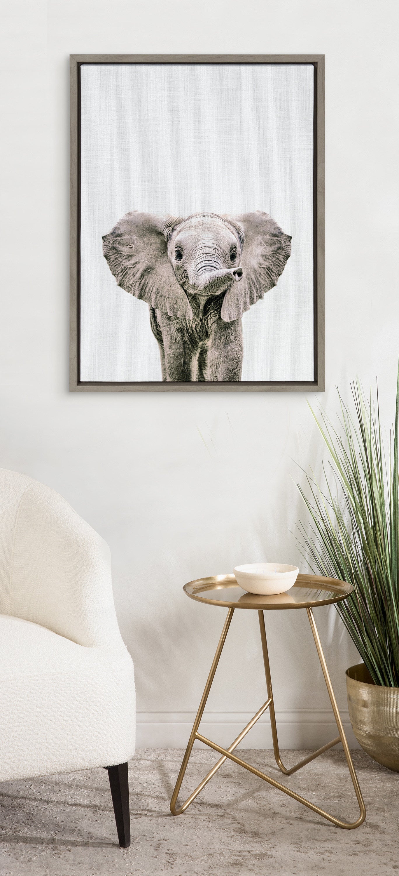 Sylvie Baby Elephant Color Framed Canvas by Simon Te of Tai Prints