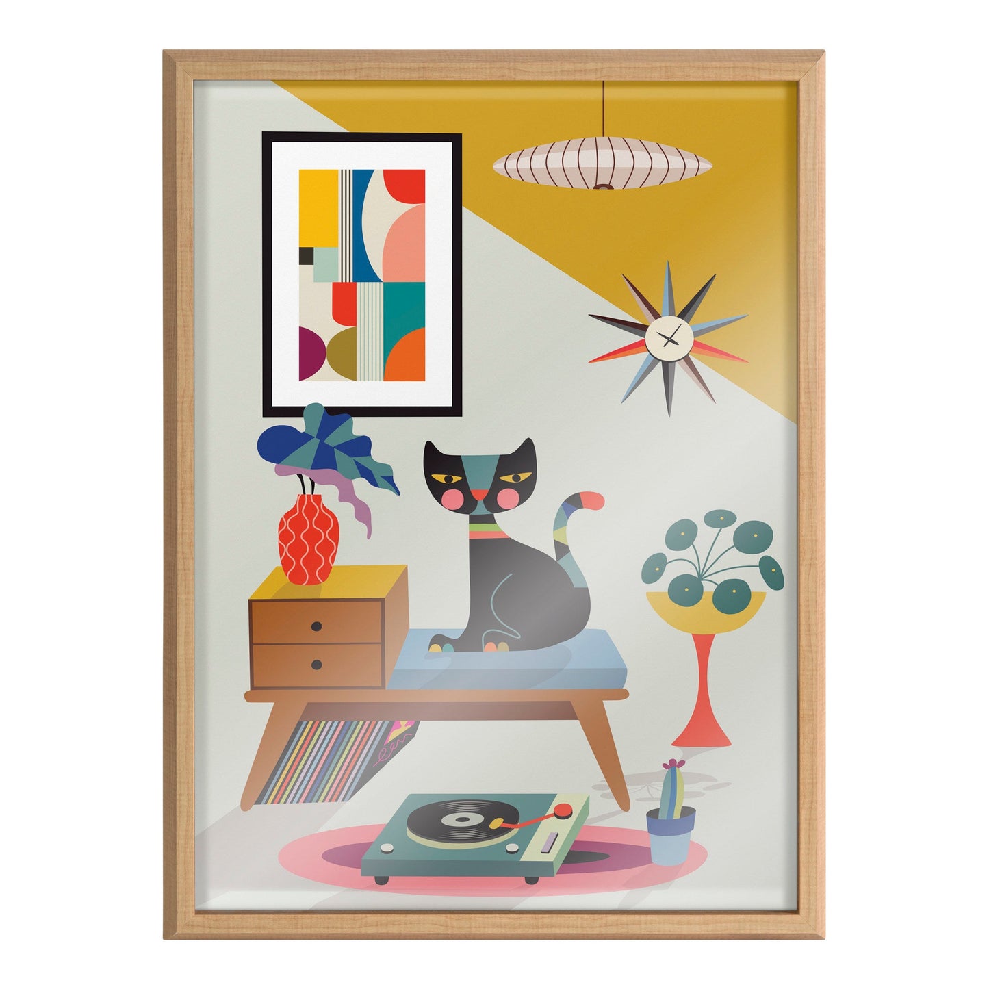 Record Player Cat Framed Wall Art Print